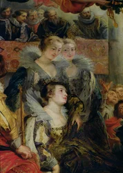 Le Cycle de Marie de Médicis : Le Couronnement de Marie de Médicis (1573-1642) à Saint-Denis, 13 mai 1610, détail des princesses de Guéméné et de Conti, 1621-25